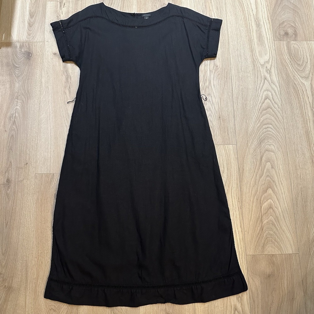 Ann Taylor Women Size Medium Shift Dress Linen Blend Pockets Coastal Classic